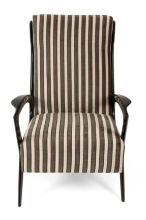 Mid-Century Black Lacquered &amp; Upholstered Lounge Chairs