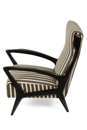 Mid-Century Black Lacquered &amp; Upholstered Lounge Chairs
