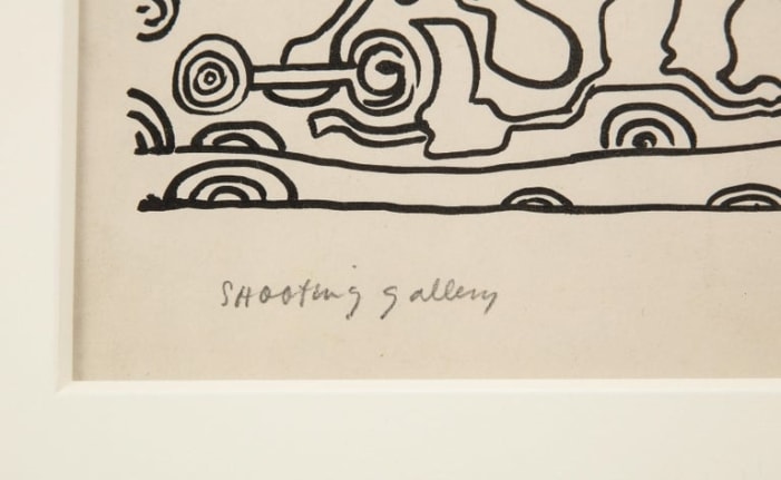 Nell Blaine Ink Drawing on Paper "Shooting Gallery"