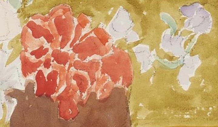 Sally Michel Avery Watercolor "Still Life on Yellow Table"