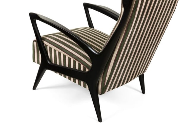 Mid-Century Black Lacquered &amp; Upholstered Lounge Chairs