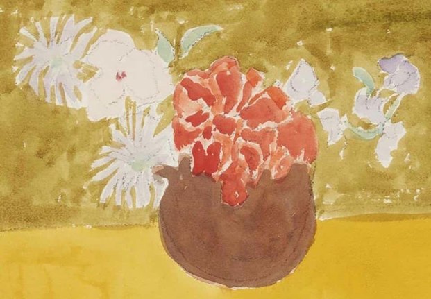 Sally Michel Avery Watercolor "Still Life on Yellow Table"
