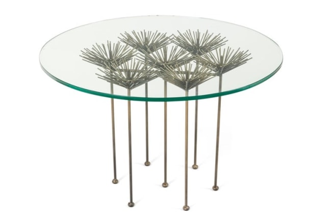 Brutalist Bronze Gilt Floral Table by Lost City Arts