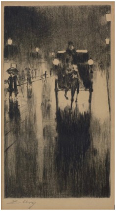 Leo Lesser Ury, Pferdedroschke im Regenwetter (Hackney Carriage in the Rain), 1924