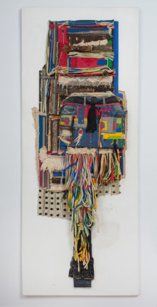 Noah Purifoy, "For Lady Bird, SLR", 1989, mixed media assemblage, 72-1/4 x 28-1/4 x 6 inches (183.5 x 71.8 x 15.2 cm).