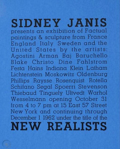 Cover of the exhibition catalogue for the New Realists exhibition at the Sidney Janis Gallery, 1962