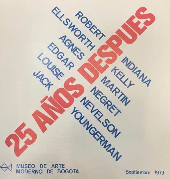 Cover of the exhibition catalogue for 25 años despues: Robert Indiana, Ellsworth Kelly, Agnes Martin, Édgar Negret, Louise Nevelson, Jack Youngerman