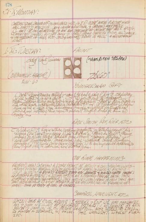 Journal page for October 31–November 1, 1960, with a sketch of the painting Agadir, an early state the American Dream, I