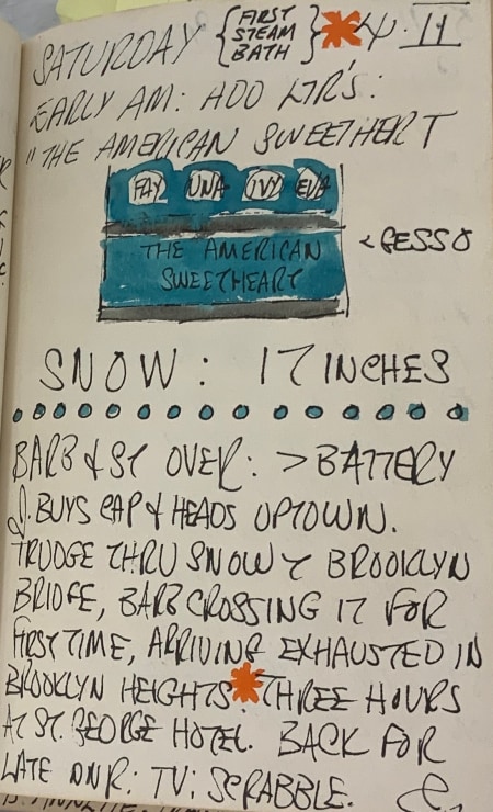 Journal page for April 12, 1961, with a color sketch of a detail of The American Sweetheart