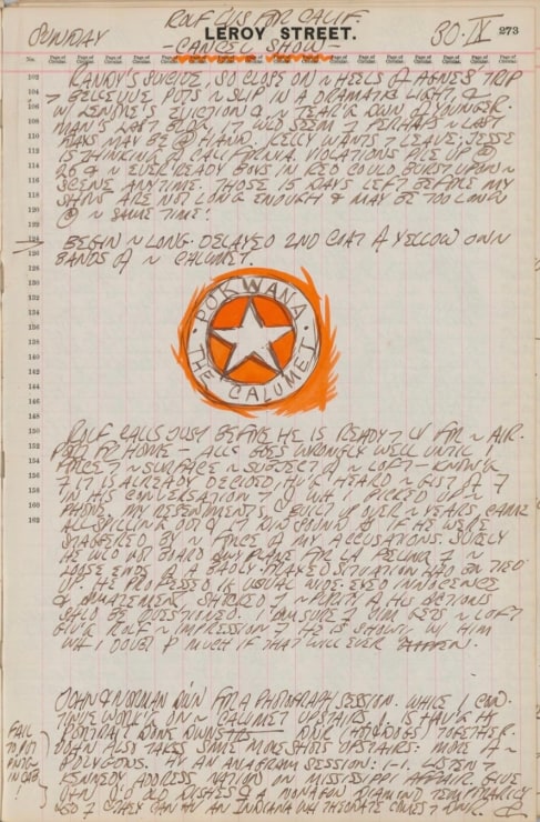 Journal page for September 30, 1962, with a color sketch of a detail from the painting The Calumet