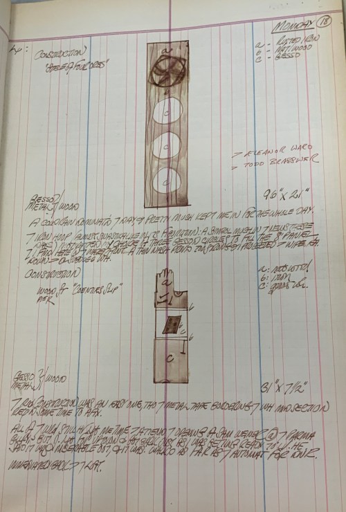 Journal page for January 18, 1960, with color sketches of two sculptures