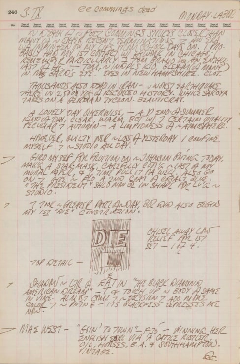 Journal page for September 3, 1962, with a sketch of a detail of the sculpture Die