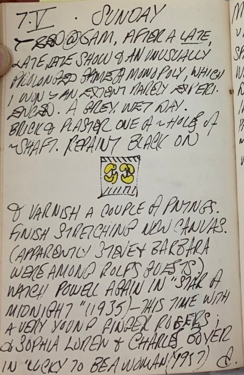 Journal page for May 7, 1961, with a small rough sketch of the painting The Sweet Mystery