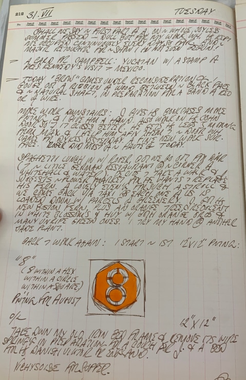 Journal page for July 31, 1962, with a small color sketch of an early state of the painting 8