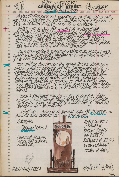 Journal page for May 12, 1962, with a color sketch of the sculpture Moon