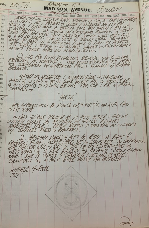 Journal page from December 30, 1962, with a black and white sketch of a diamond painting with the numeral eight