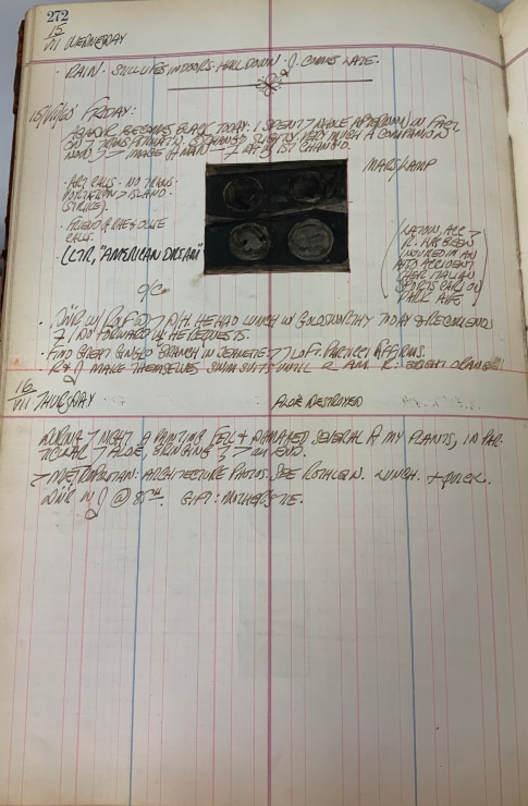 Journal page for July 15–16, 1959, and July 15, 1960, with a sketch of a detail of an early stage of The American Dream, I