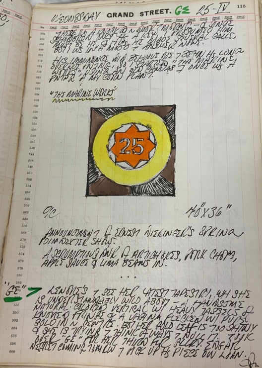 Journal page for April 25, 1962, with a color sketch of the painting The Marine Works