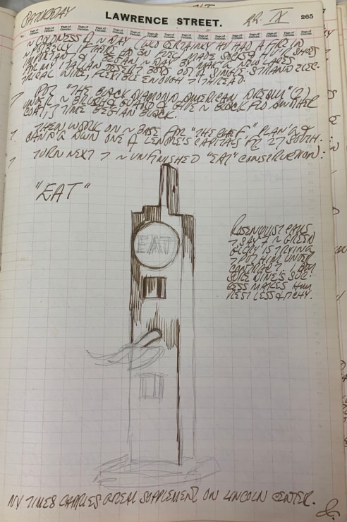 Journal page for September 22, 1962, with a sketch of the sculpture Eat