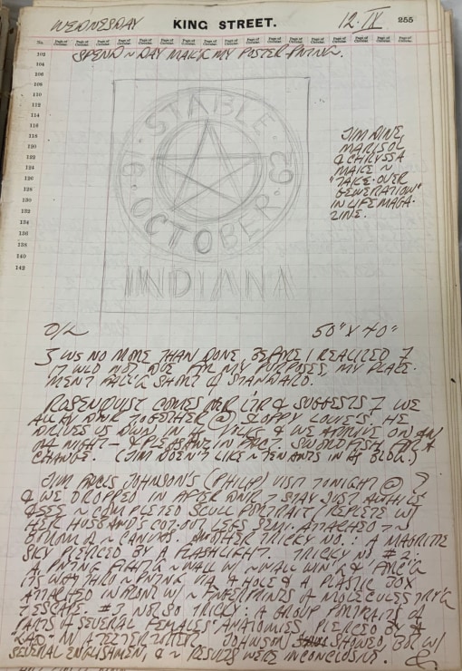 Journal page for September 12, 1962, with a pencil sketch of the painting Stable