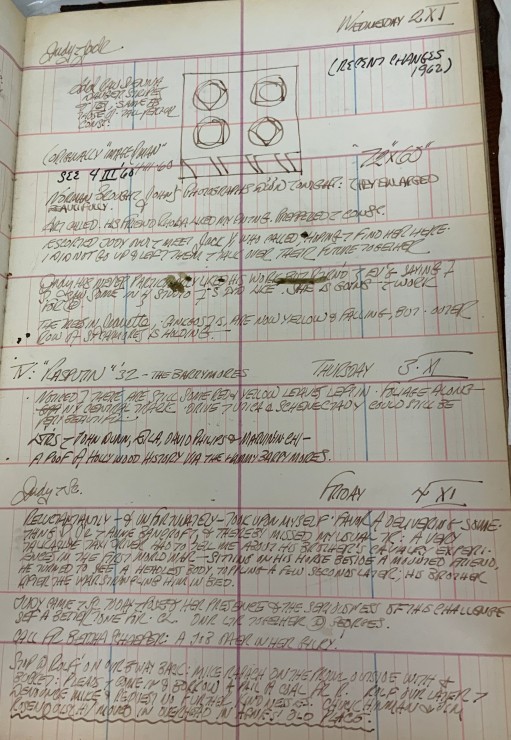 Journal page for November 2–4, 1960 with a small black and shite sketch of an early state of The Triumph of Tira