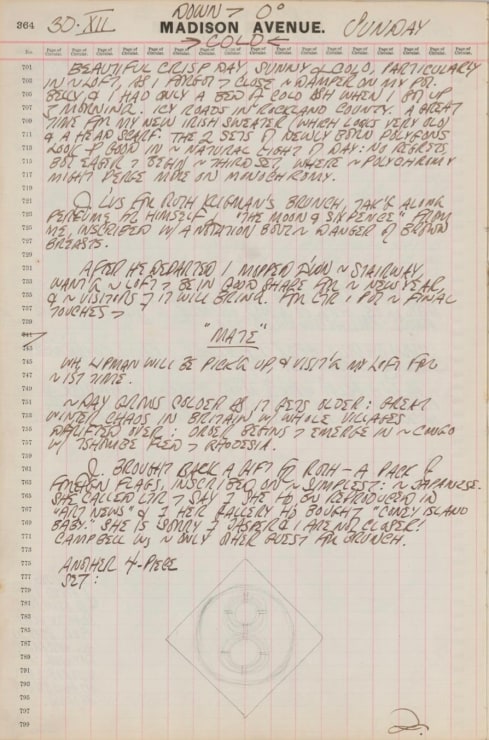 Journal page from December 30, 1962, with a black and white sketch of a diamond painting with the numeral eight