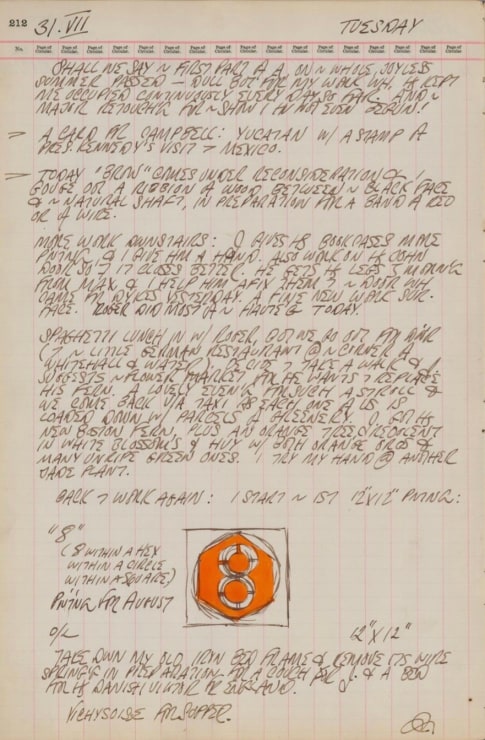 Journal page for July 31, 1962, with a small color sketch of an early state of the painting 8
