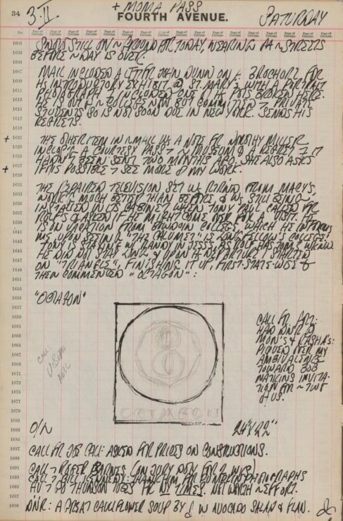 Journal page for February 3, 1962, with a black and white sketch of Pentagon: Octagon