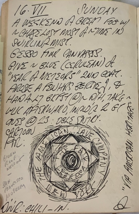 Journal page for July 16, 1961, with a black and white sketch of a detail of The Fair Rebecca