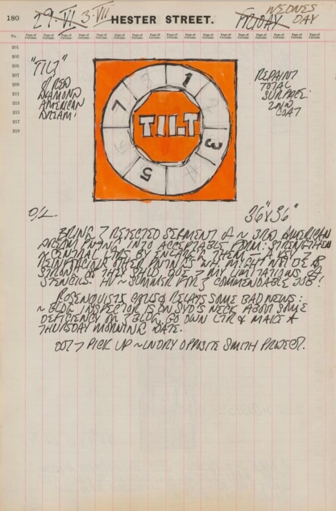 Journal page for July 3, 1962, with a color sketch of a panel, Tilt, meant to be part of a larger painting