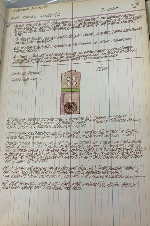 Journal page for February 12, 1959, and February 12, 1960, with a color sketch of the sculpture Pair