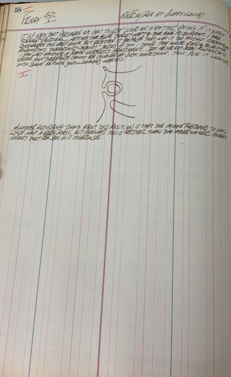 Journal page for January 30, 1959, with a black and white sketch of the painting Source I in a vertical orientation