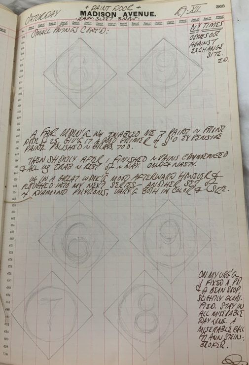 Journal page for December 29, 1962 with basic line sketches of six diamond number panels