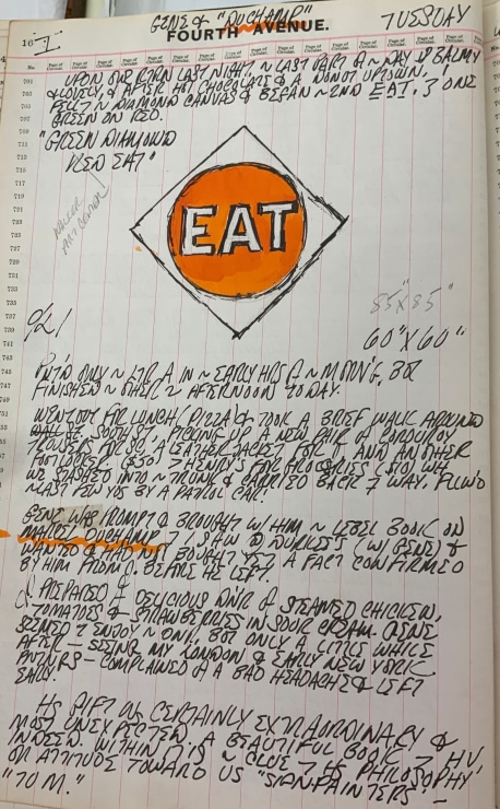Journal page for January 16, 1962, with a color sketch of an early state of the Green Diamond Eat panel of The Green Diamond Eat/The Red Diamond Die