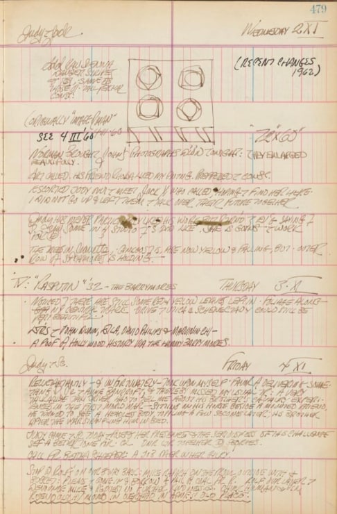 Journal page for November 2–4, 1960 with a small black and shite sketch of an early state of The Triumph of Tira