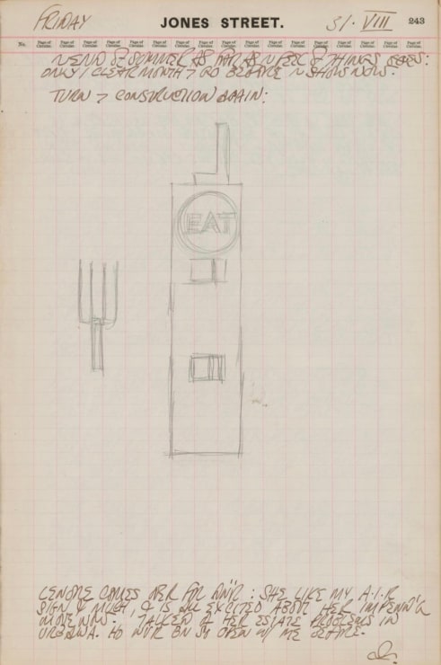 Journal page for August 31, 1962 with a pencil sketch of the sculpture Eat