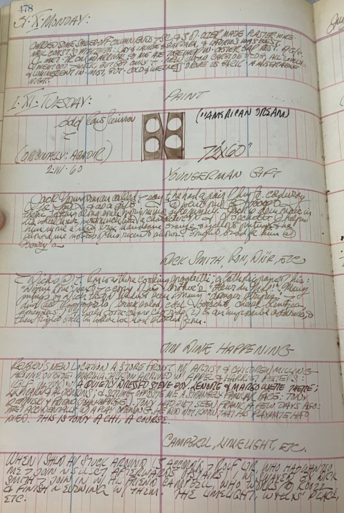 Journal page for October 31–November 1, 1960, with a sketch of the painting Agadir, an early state the American Dream, I