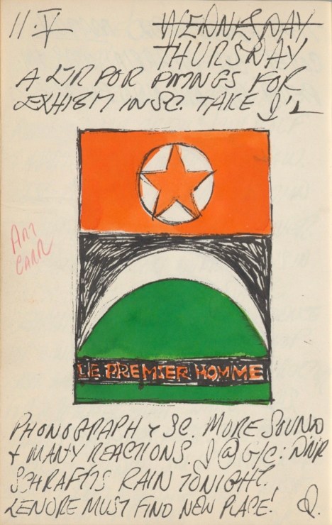 Journal page for May 11, 1961 featuring text and a color sketch of the painting Le Premier Homme