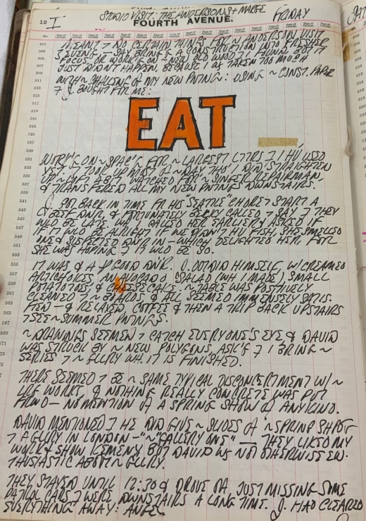 Journal page for January 12, 1962, with a detail of the Eat panel from the diptych Eat/Die