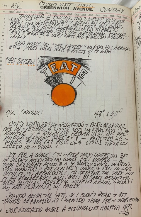 Journal page for May 6, 1962 with a color sketch of a detail of the painting The Eateria