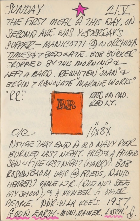 Journal page for May 21, 1961, with a small sketch of a red painting with the letters RR