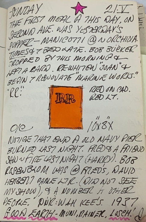 Journal page for May 21, 1961, with a small sketch of a red painting with the letters RR