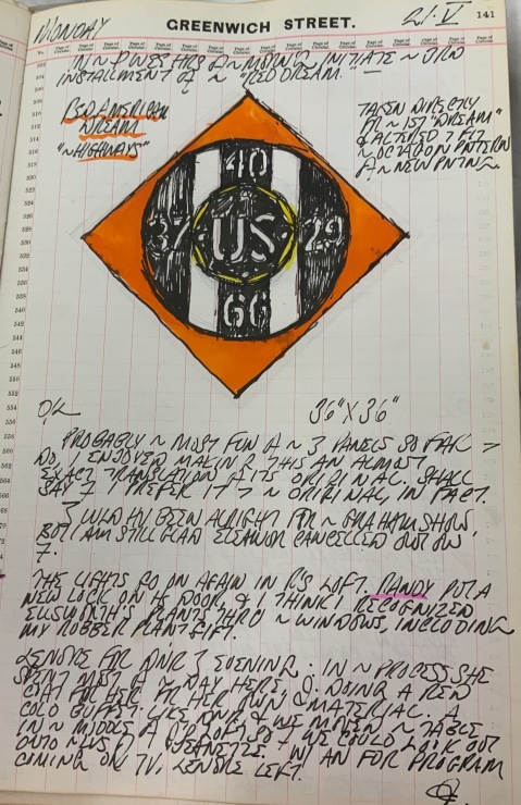 Journal page for May 21, 1962, with a color sketch of a panel from The Red Diamond American Dream #3
