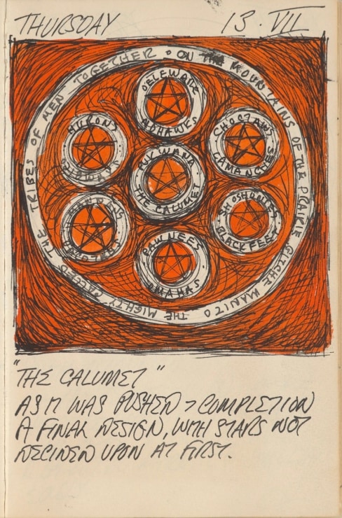 Journal page for July 13, 1961 with text and a large color sketch of the painting The Calmuet