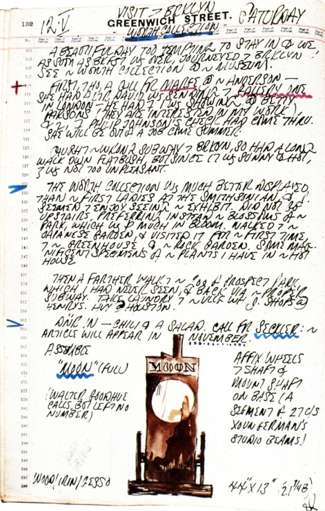 Journal page for May 12, 1962, with a color sketch of the sculpture Moon