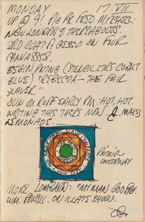Journal page for July 17, 1961, with a color sketch of the painting The Fair Rebecca