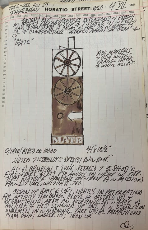 Journal page for July 4, 1962, with a color sketch of the sculpture Mate
