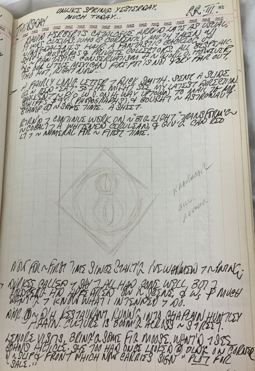 Journal page for March 22, 1962, with a black and white sketch of the painting The Big 8