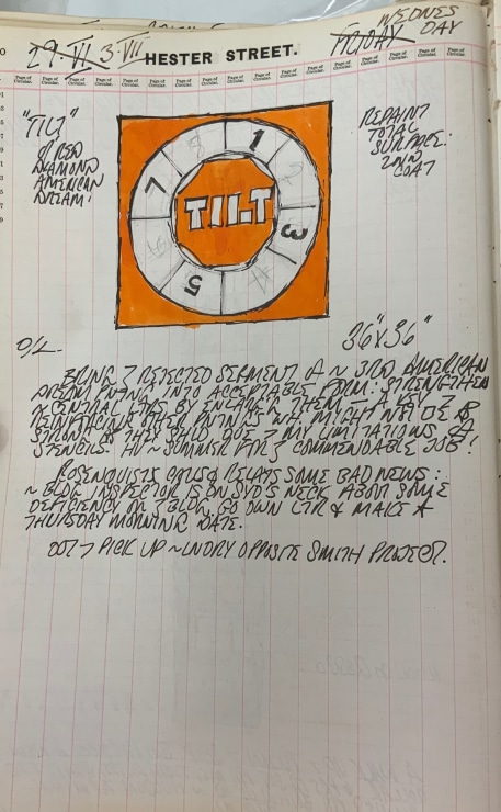 Journal page for July 3, 1962, with a color sketch of a panel, Tilt, meant to be part of a larger painting