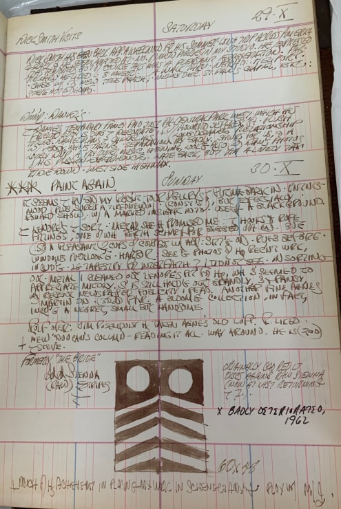 Journal page for October 29–30, 1960, with a color sketch of the painting In Praise of Dead Generals
